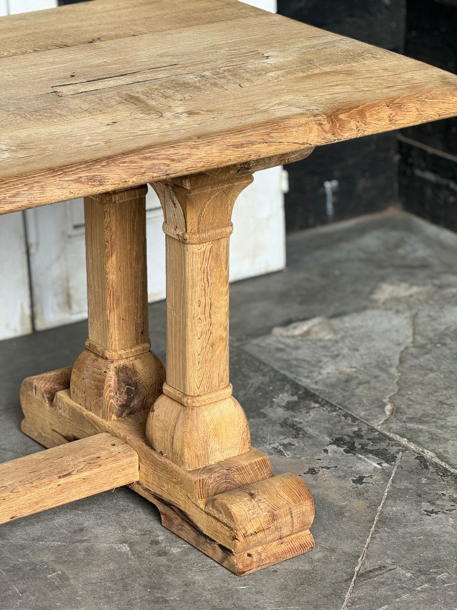 20th Century French Bleached Oak Farmhouse Dining Table  For Sale