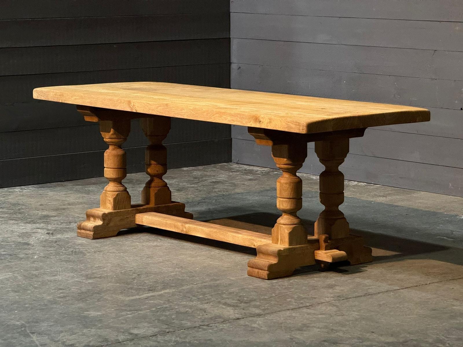 French Bleached Oak Farmhouse Dining Table  For Sale 1