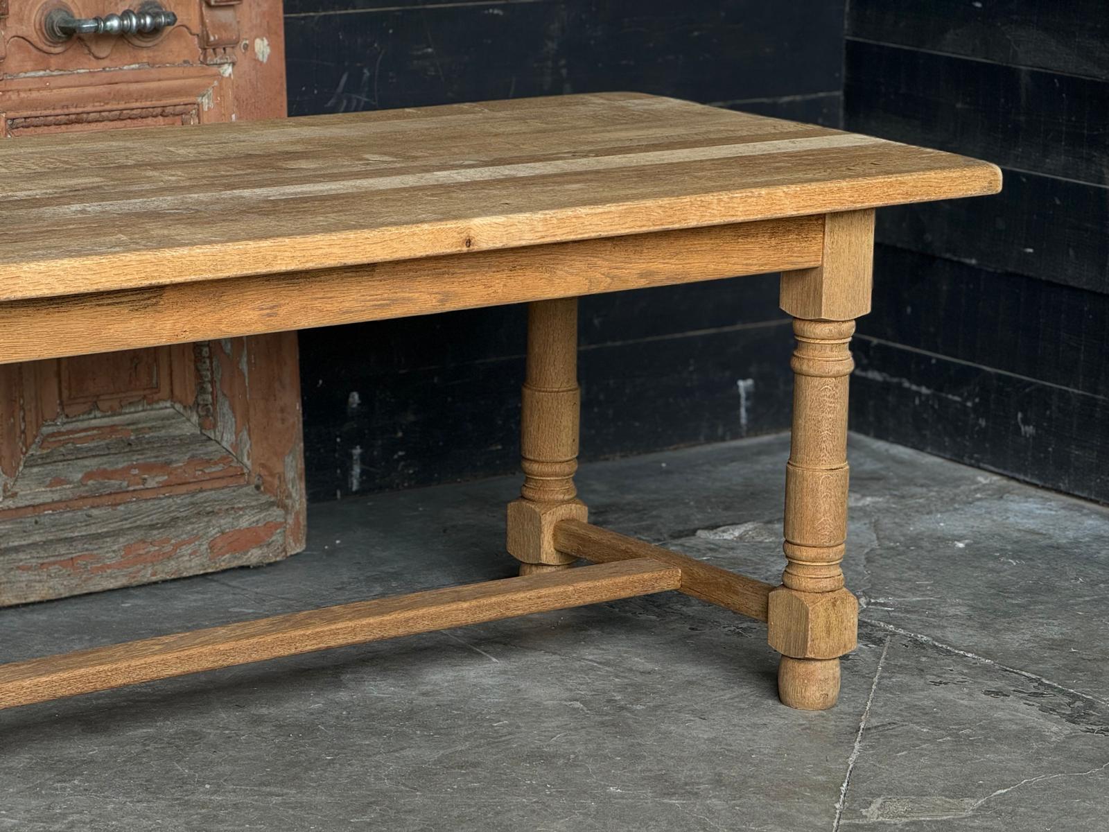 French Bleached Oak Farmhouse Dining Table For Sale 1