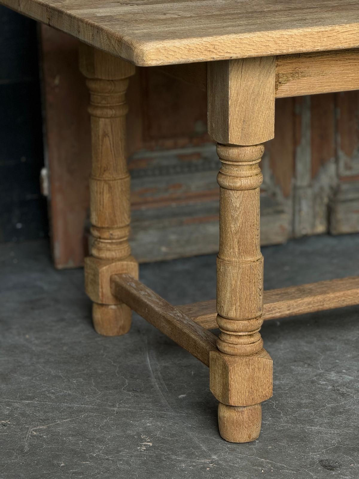 French Bleached Oak Farmhouse Dining Table For Sale 2