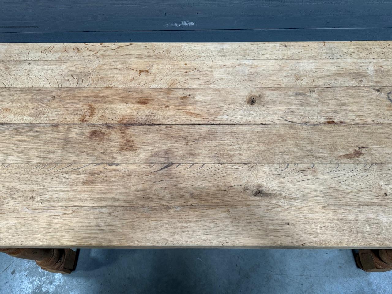 French Bleached Oak Farmhouse Dining Table For Sale 3
