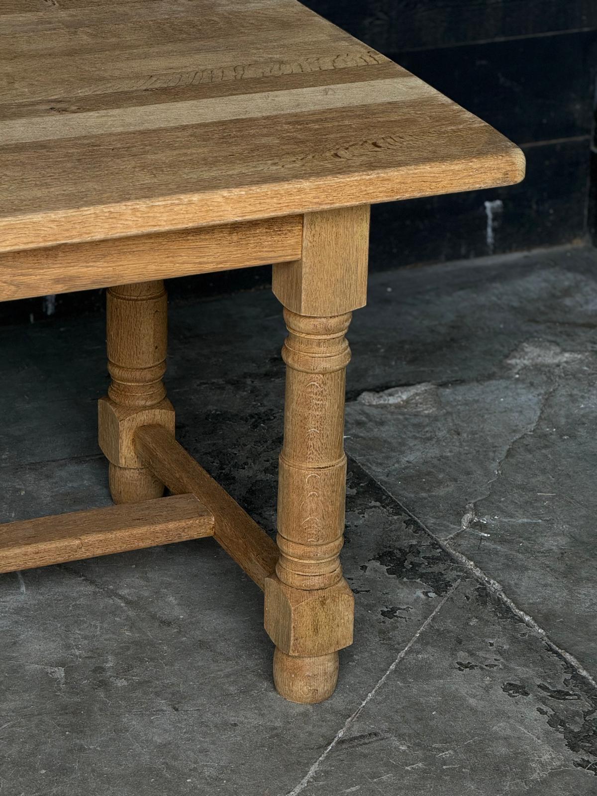 French Bleached Oak Farmhouse Dining Table For Sale 4