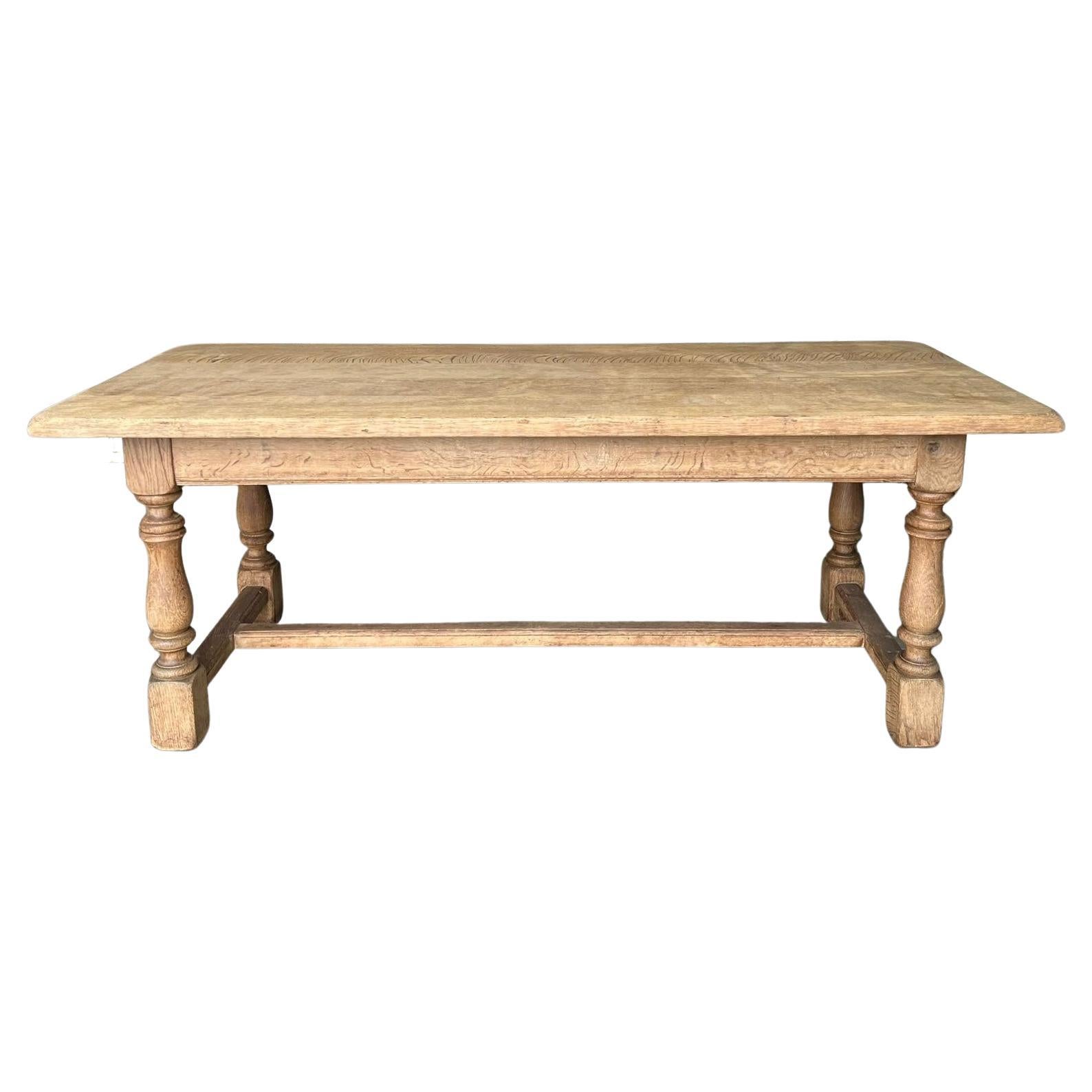 French Bleached Oak Farmhouse Dining Table For Sale at 1stDibs