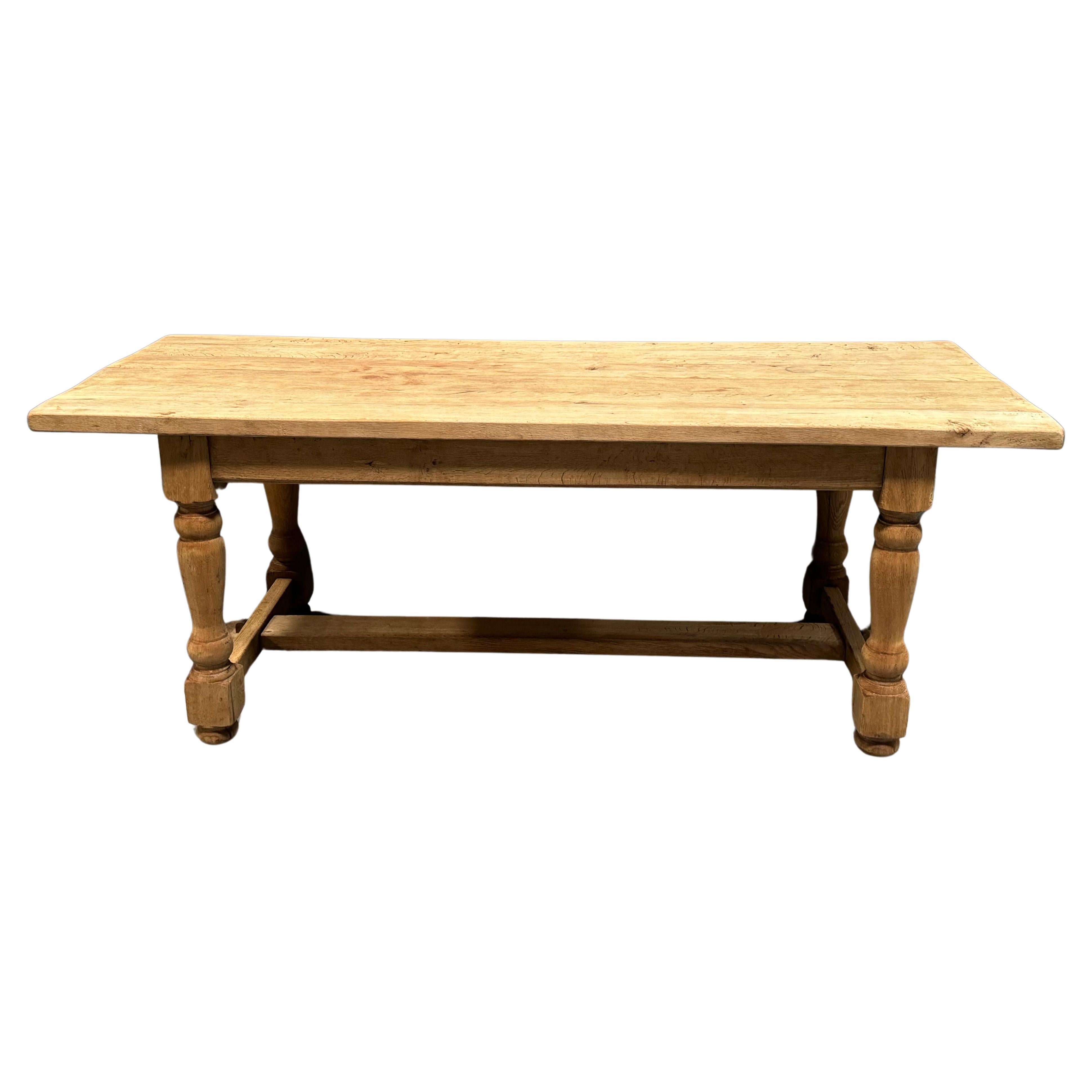 French Bleached Oak Farmhouse Dining Table  For Sale