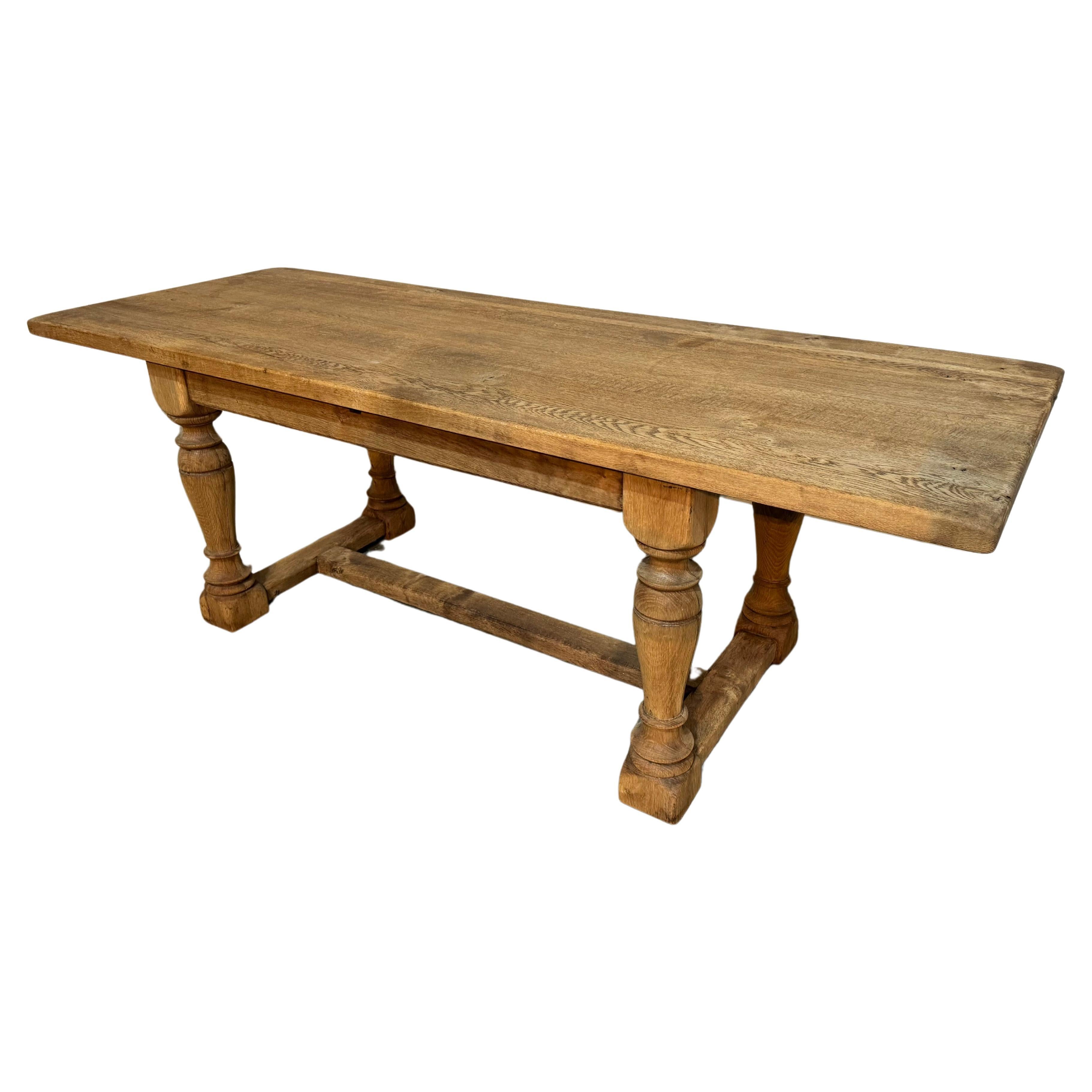 French Bleached Oak Farmhouse Dining Table  For Sale