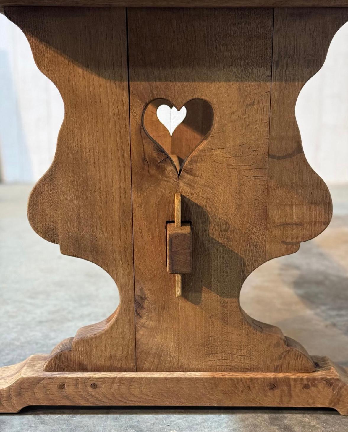 French Bleached Oak Farmhouse Dining Table (hearts) For Sale 13