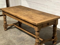 French Bleached Oak Farmhouse Kitchen Dining Table with Drawer