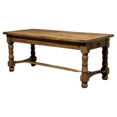 French Bleached Oak Farmhouse Kitchen Dining Table with Drawer 