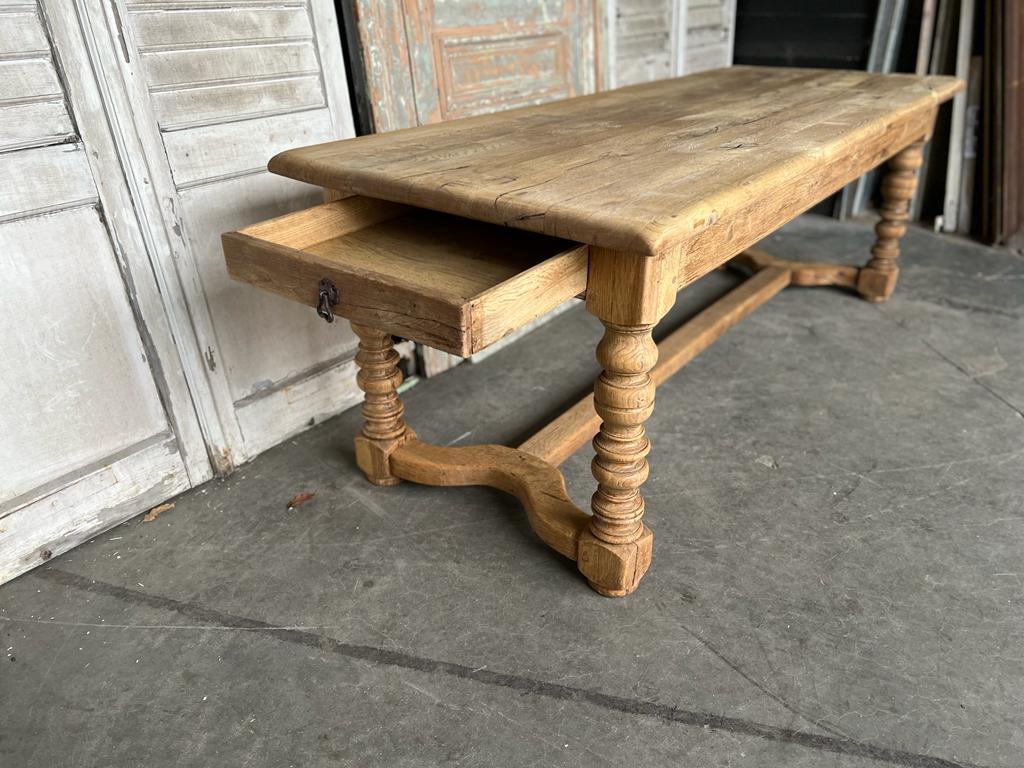 French Bleached Oak Farmhouse Kitchen Dining Table with Drawers 6
