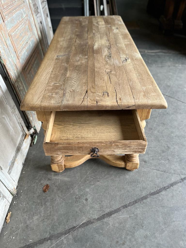 French Bleached Oak Farmhouse Kitchen Dining Table with Drawers 8