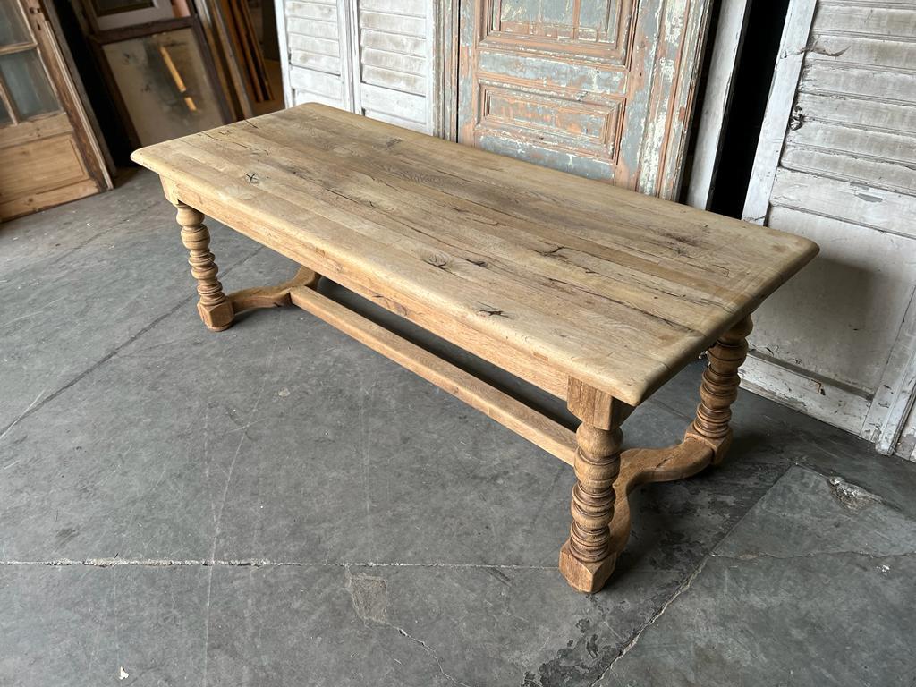 French Bleached Oak Farmhouse Kitchen Dining Table with Drawers 9