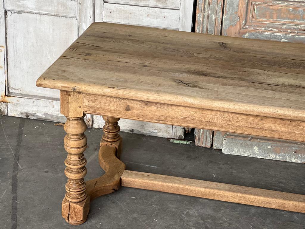 Early 20th Century French Bleached Oak Farmhouse Kitchen Dining Table with Drawers