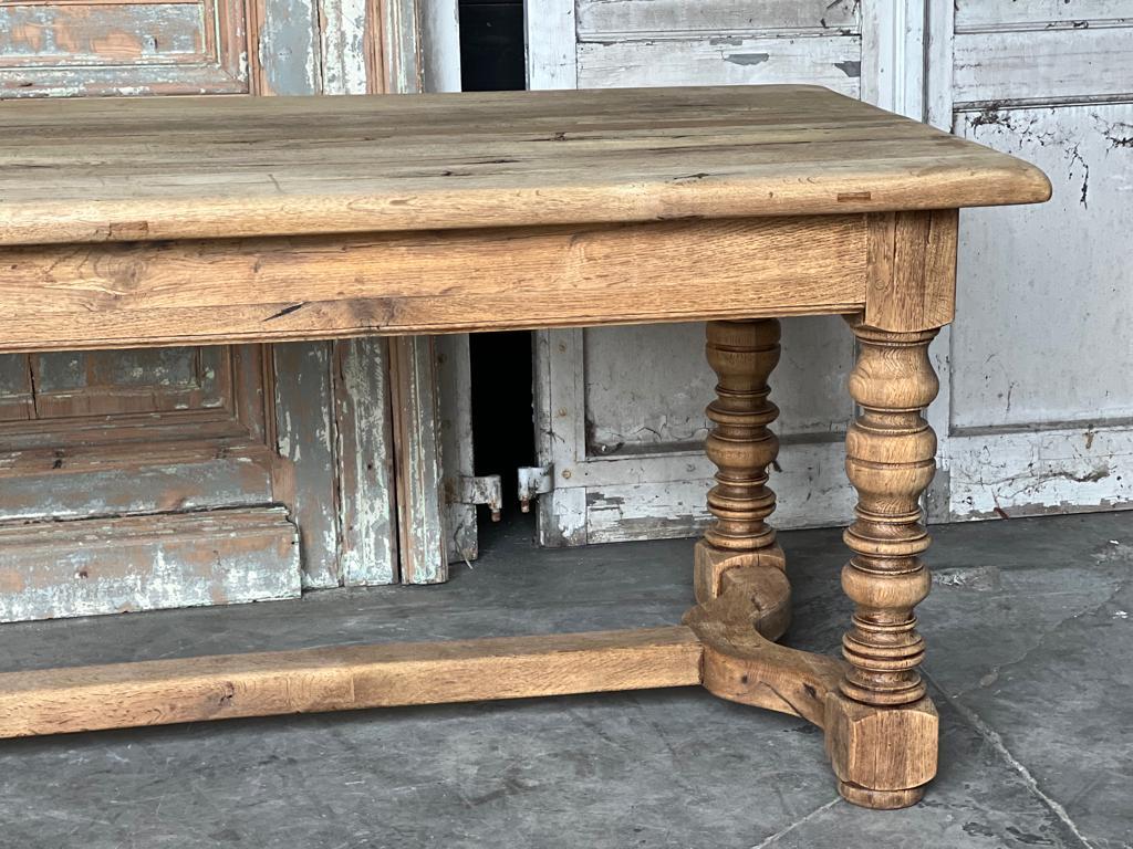 French Bleached Oak Farmhouse Kitchen Dining Table with Drawers 1