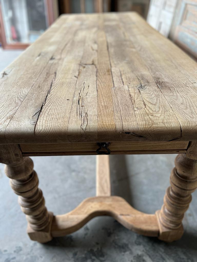 French Bleached Oak Farmhouse Kitchen Dining Table with Drawers 2
