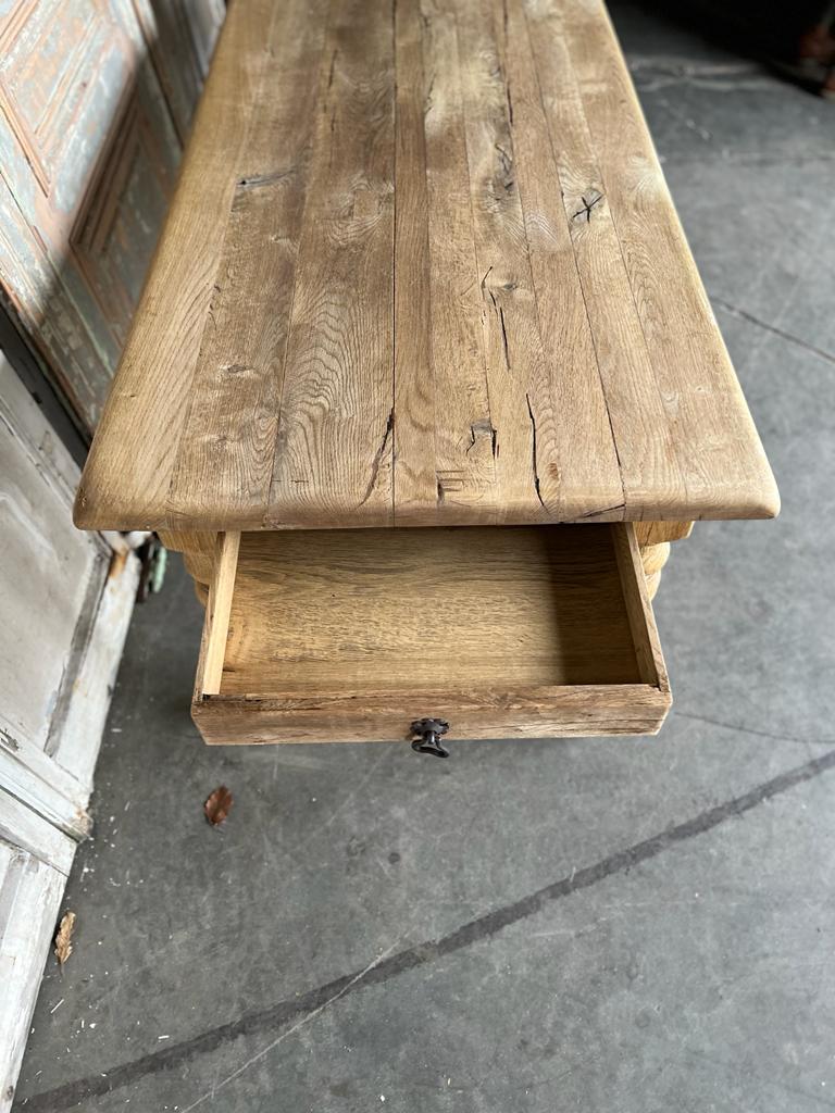 French Bleached Oak Farmhouse Kitchen Dining Table with Drawers 5