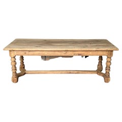 French Bleached Oak Farmhouse Kitchen Dining Table with Drawers