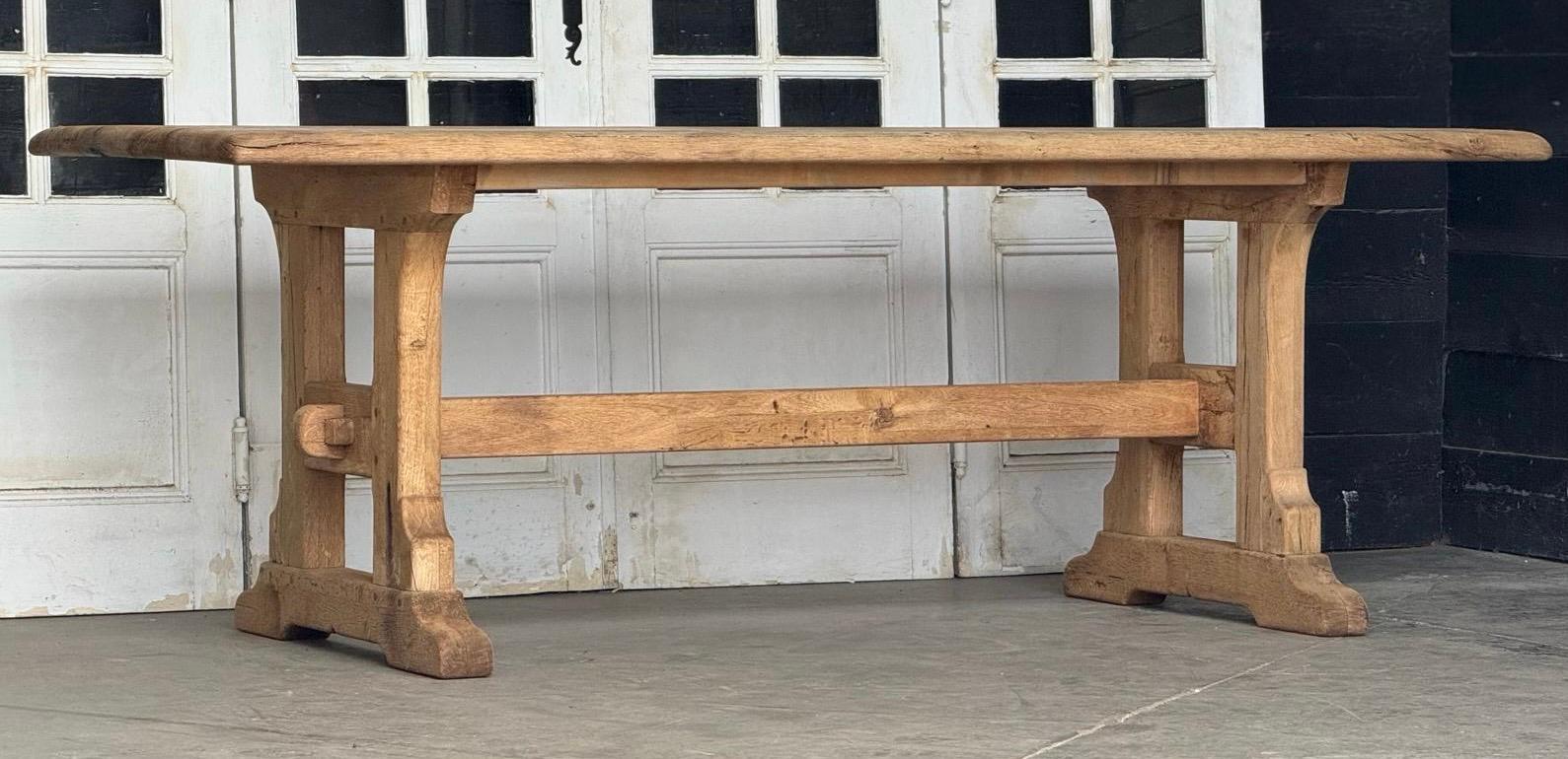 French Bleached Oak Farmhouse Trestle Dining Table  For Sale 7