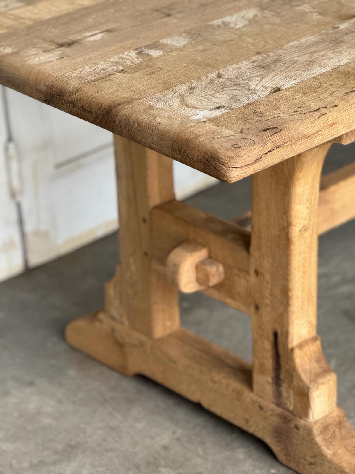 French Bleached Oak Farmhouse Trestle Dining Table  For Sale 8