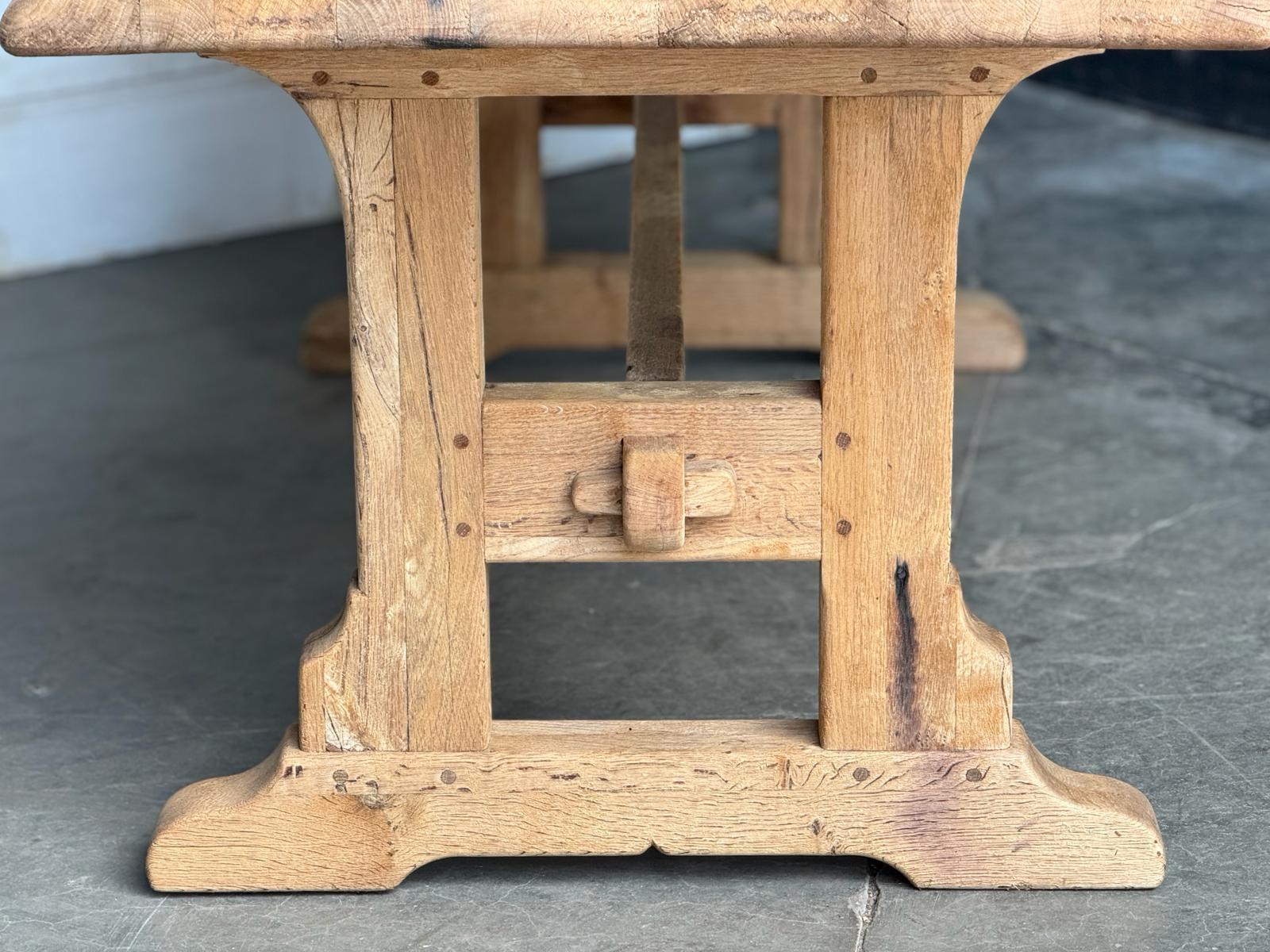 20th Century French Bleached Oak Farmhouse Trestle Dining Table  For Sale