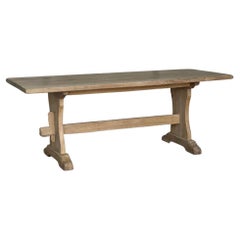 French Bleached Oak Farmhouse Trestle End Dining Table