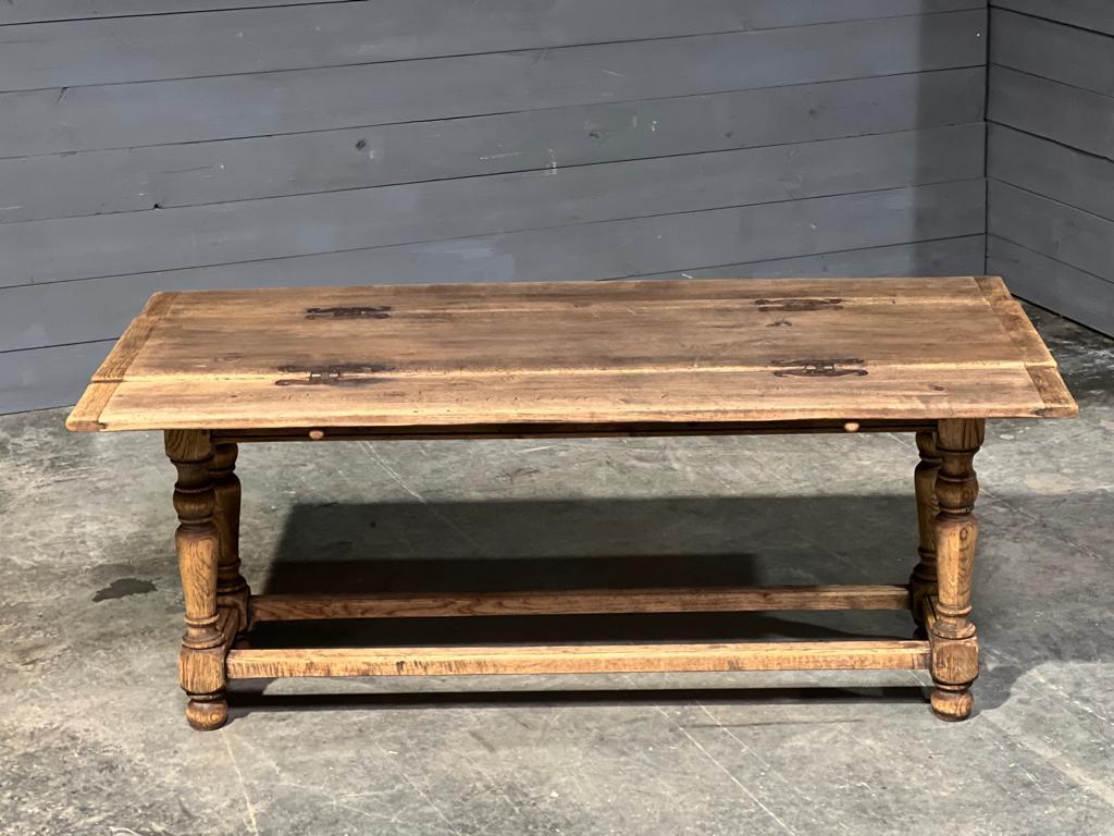 French Bleached Oak Folding Farmhouse Dining Table For Sale 5