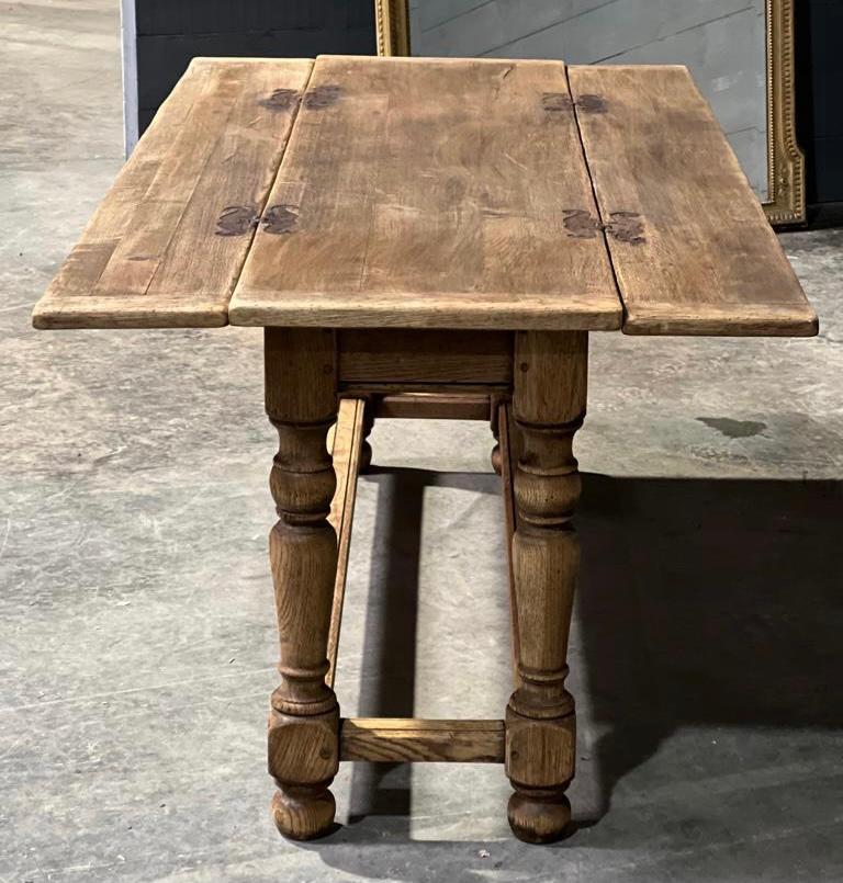 French Bleached Oak Folding Farmhouse Dining Table For Sale 10