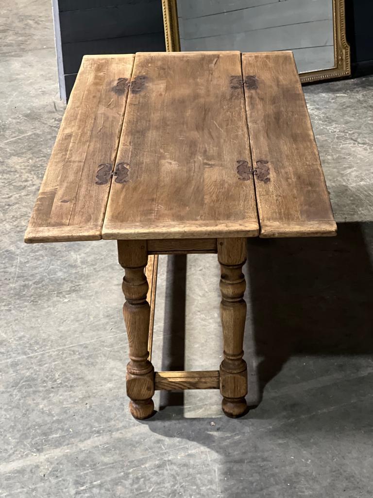 French Bleached Oak Folding Farmhouse Dining Table For Sale 11