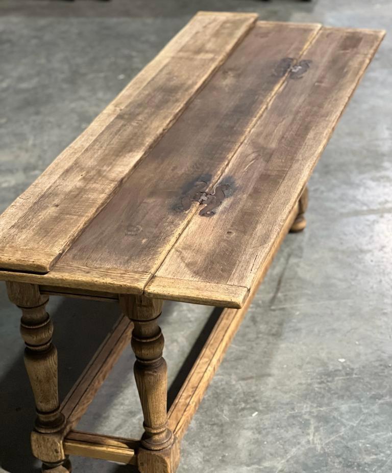 French Bleached Oak Folding Farmhouse Dining Table In Good Condition For Sale In Seaford, GB