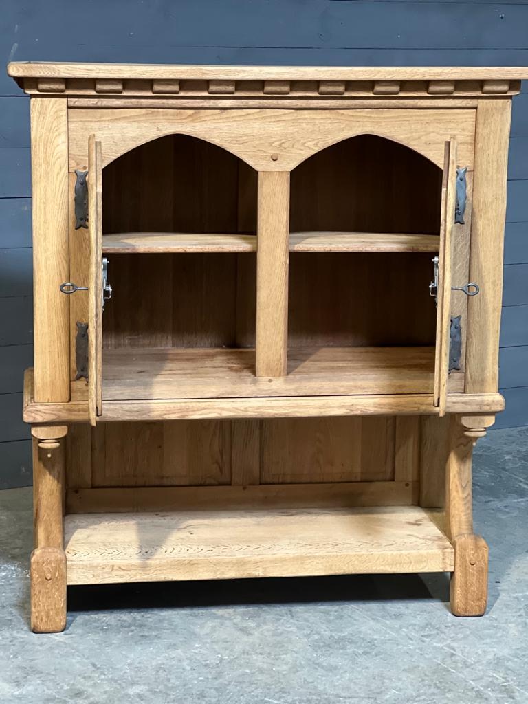 Mid-20th Century French Bleached Oak Gothic Cabinet For Sale