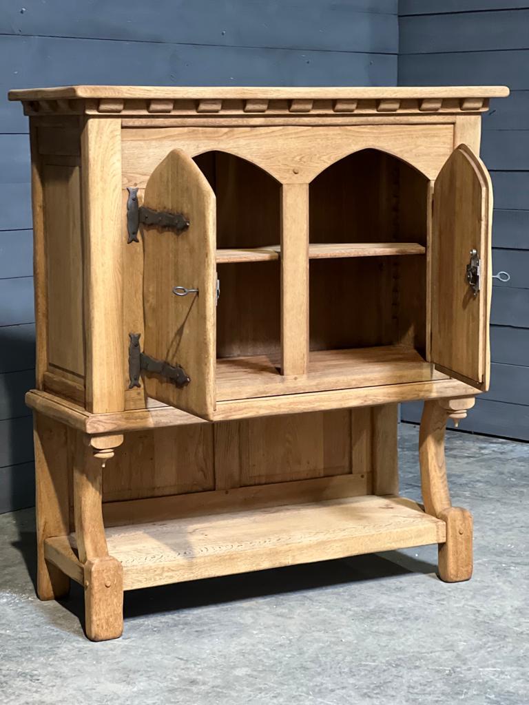 French Bleached Oak Gothic Cabinet For Sale 1