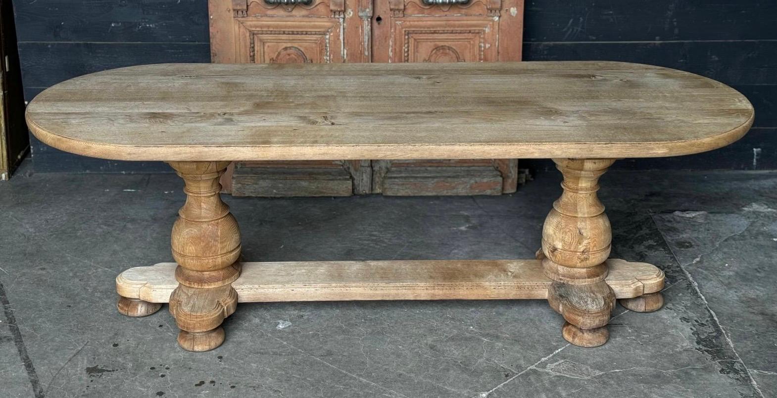 French Bleached Oak Monastery Dining Table For Sale 6