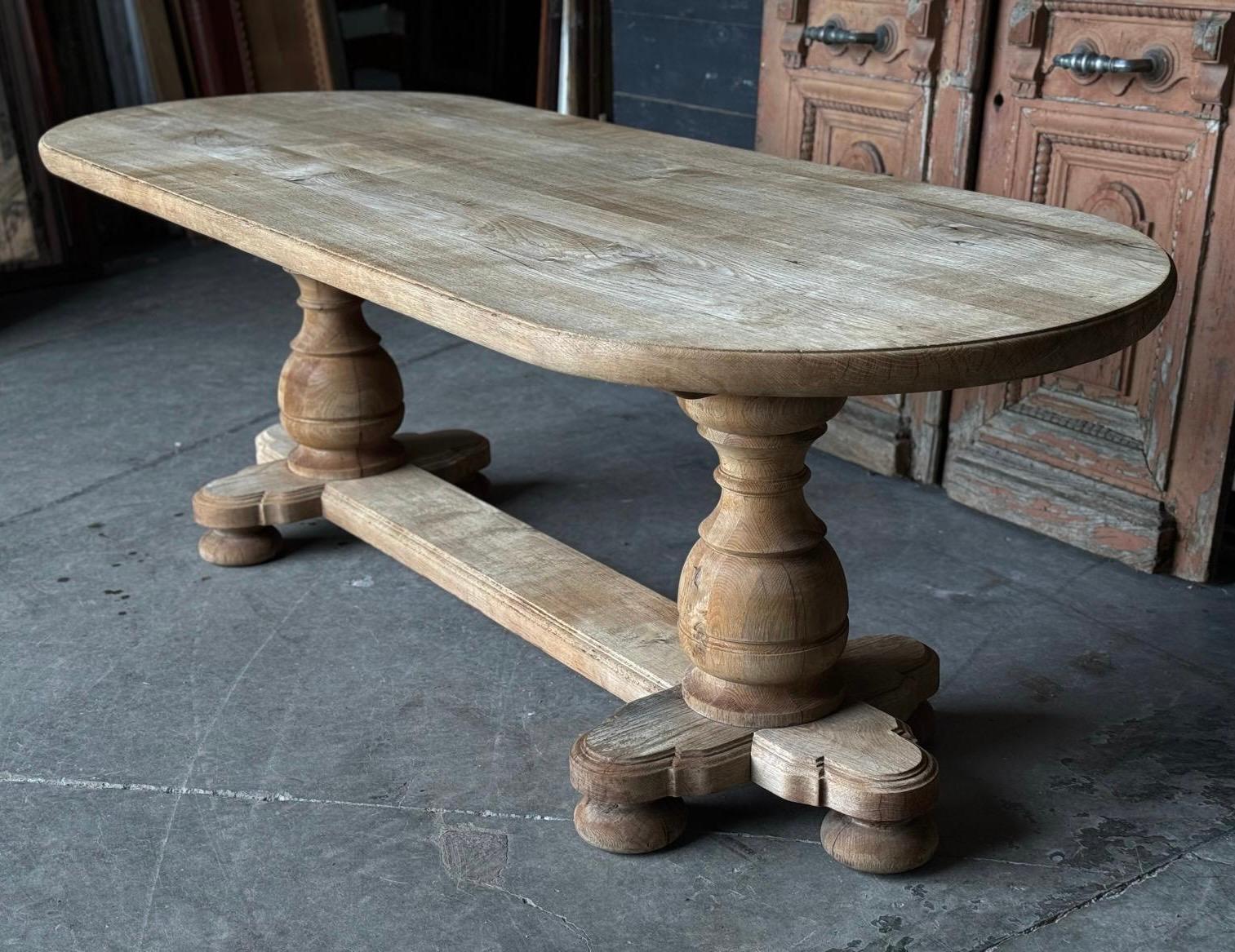 French Bleached Oak Monastery Dining Table For Sale 11