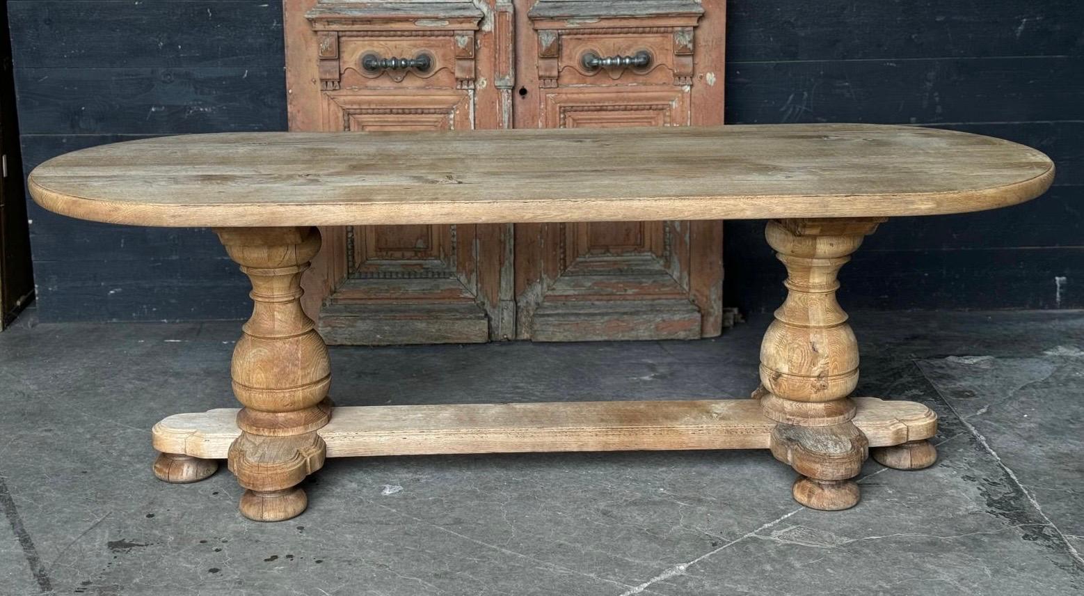 A wonderful larger size Monastery Dining Table. Made from Solid Oak and dating to the early 1900s. Of excellent quality construction this table will be around for generations to come. French in origin and dating to the early 1900s, we have bleached