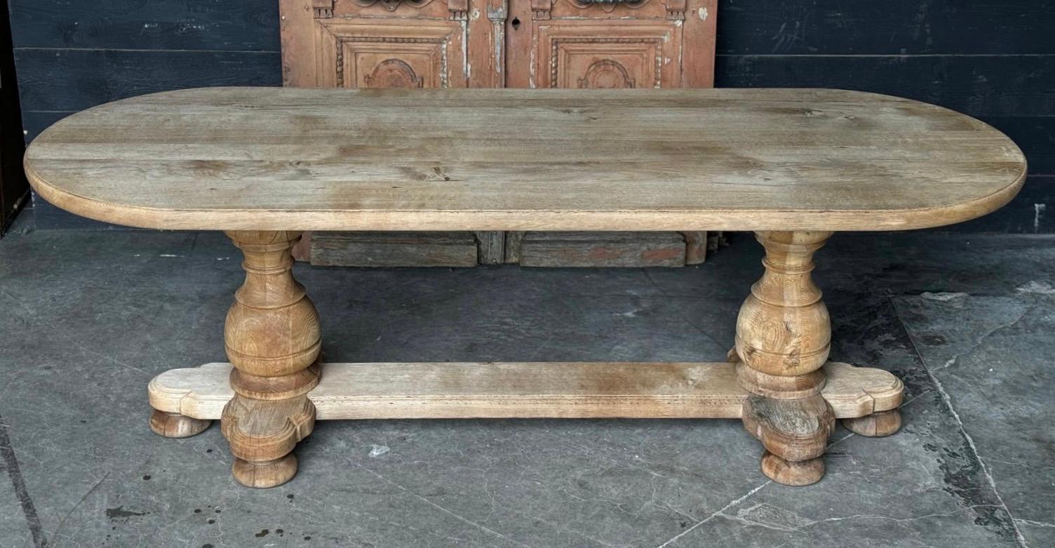 French Bleached Oak Monastery Dining Table For Sale 1