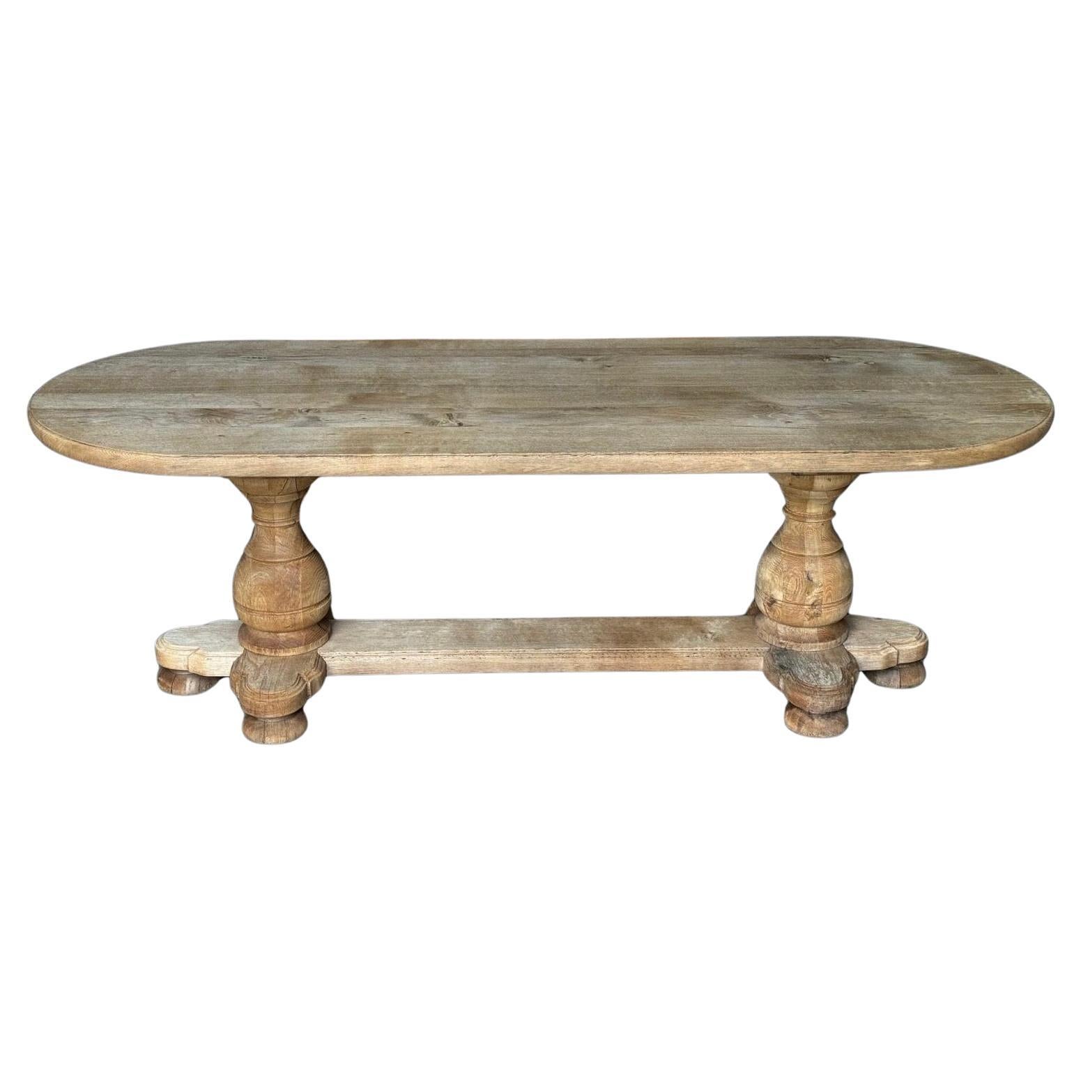 French Bleached Oak Monastery Dining Table  For Sale