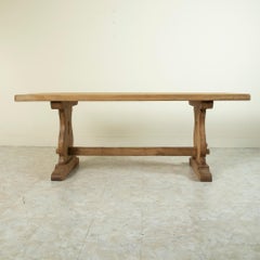 French Bleached Oak Normandy Monastery Table, Farm Table, Trestle Table, C. 1900