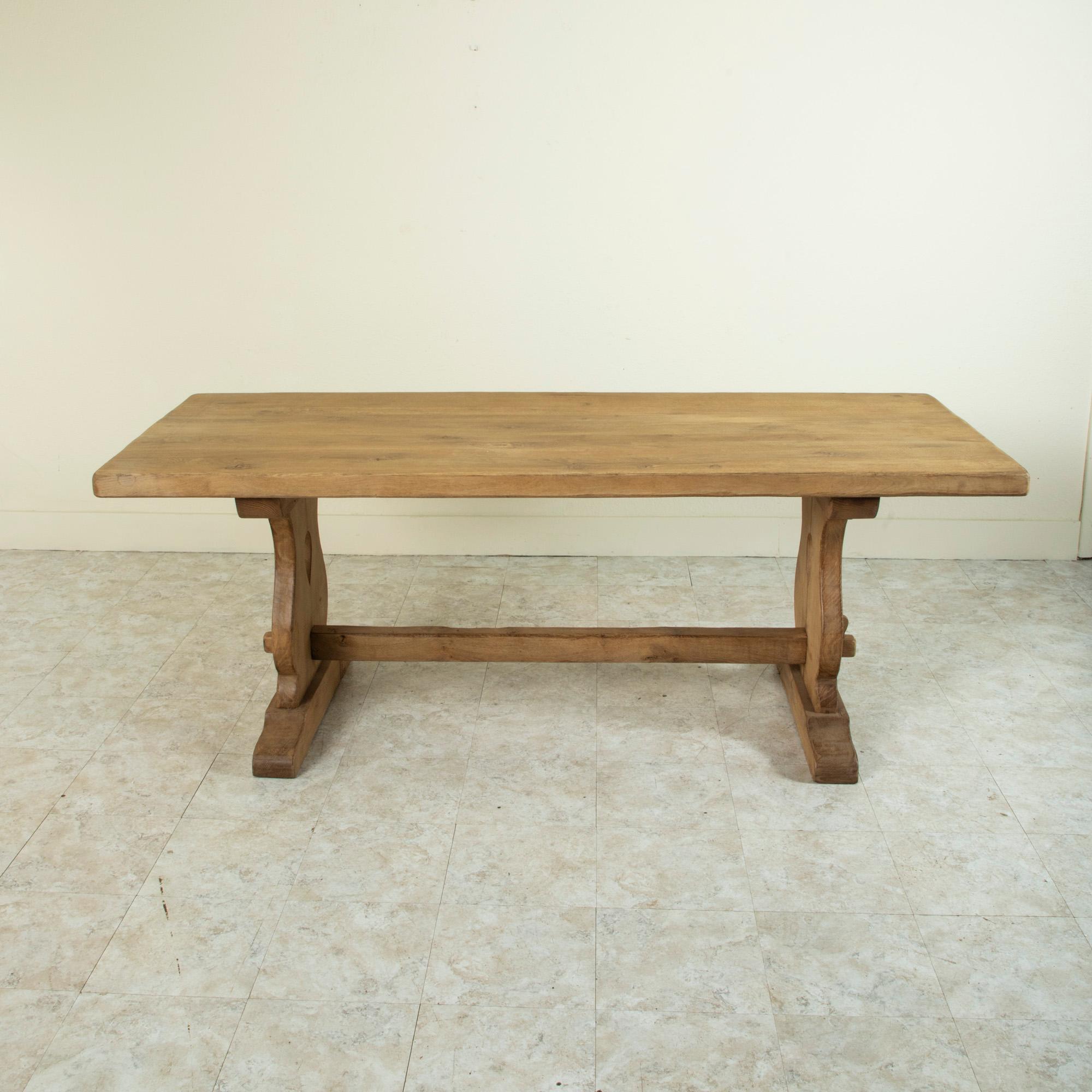 Rustic French Bleached Oak Normandy Monastery Table, Farm Table, Trestle Table, C. 1900