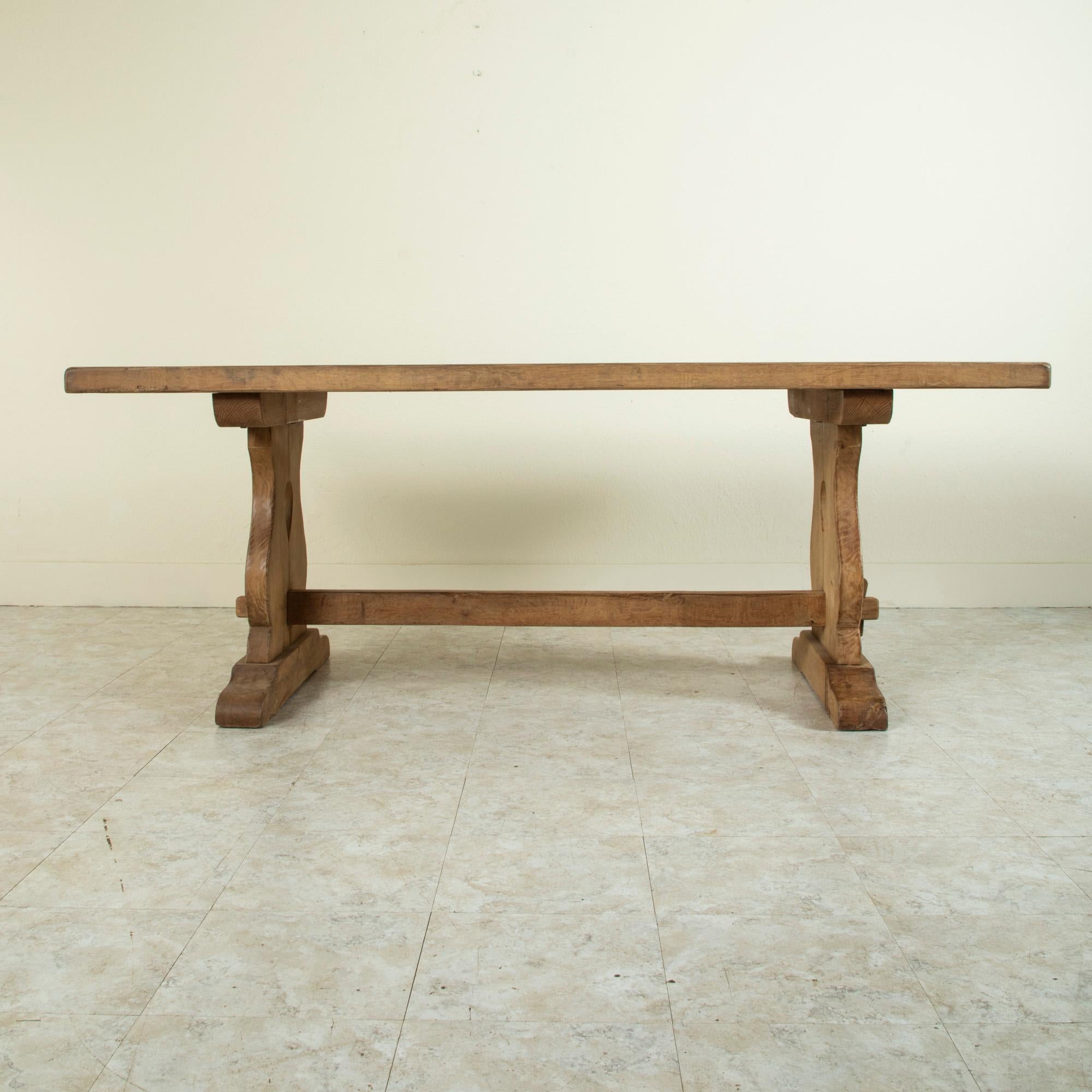 20th Century French Bleached Oak Normandy Monastery Table, Farm Table, Trestle Table, C. 1900