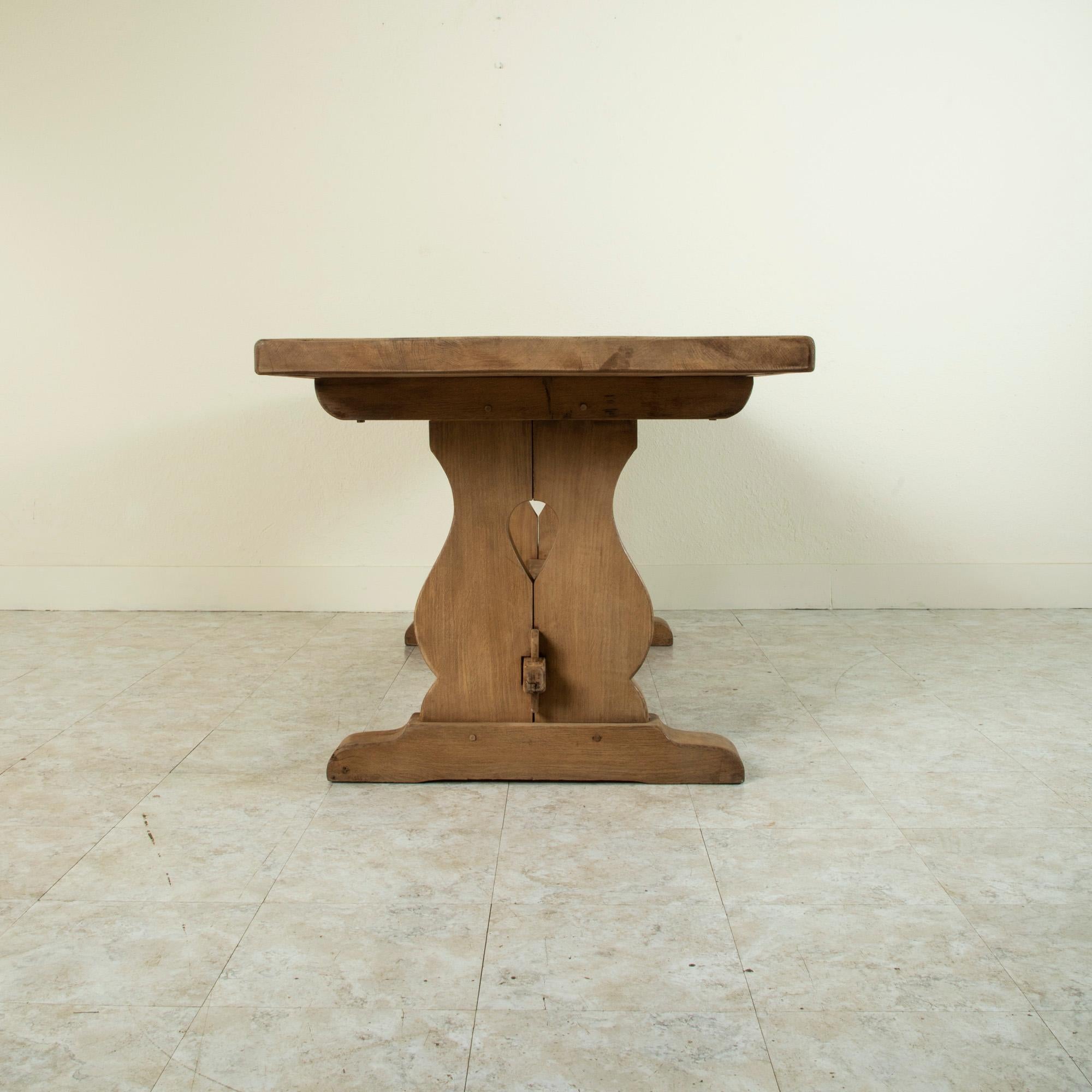 French Bleached Oak Normandy Monastery Table, Farm Table, Trestle Table, C. 1900 1