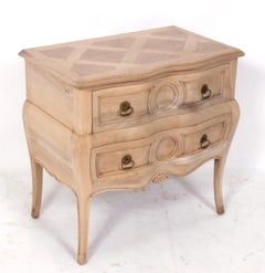 French Bleached Oak Parquet Nightstand or End Table