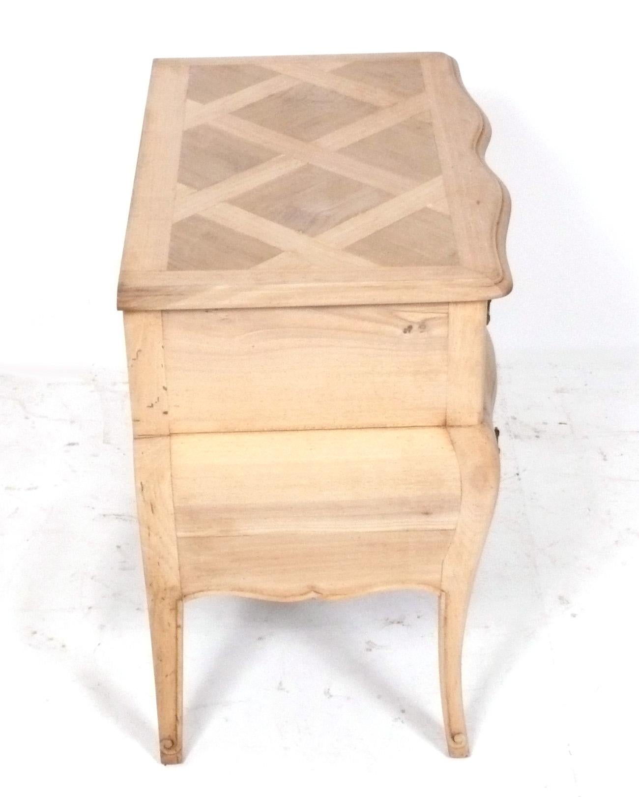 French Provincial French Bleached Oak Parquet Nightstand or End Table For Sale