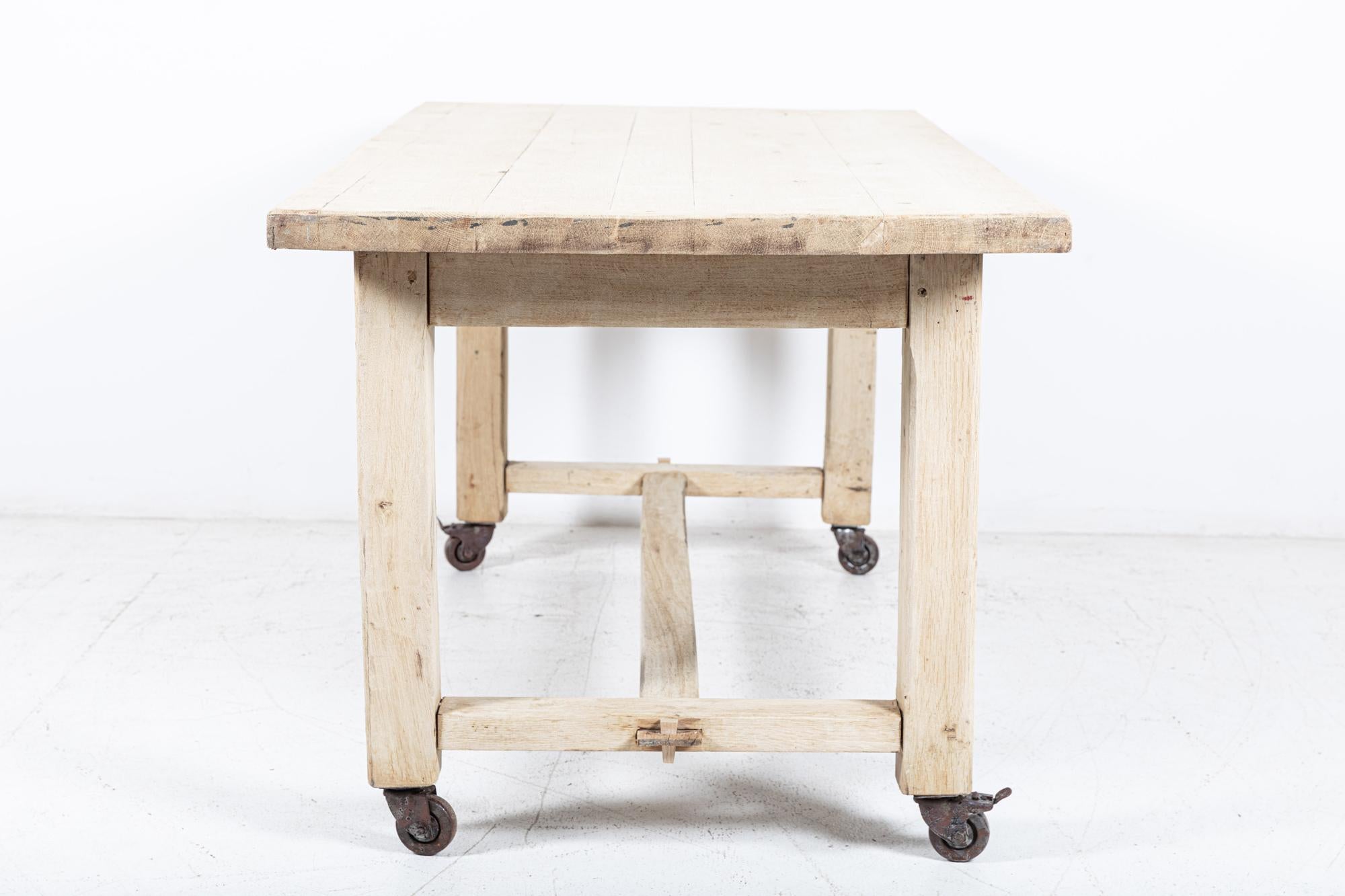 French Bleached Oak Table on Castors For Sale 1