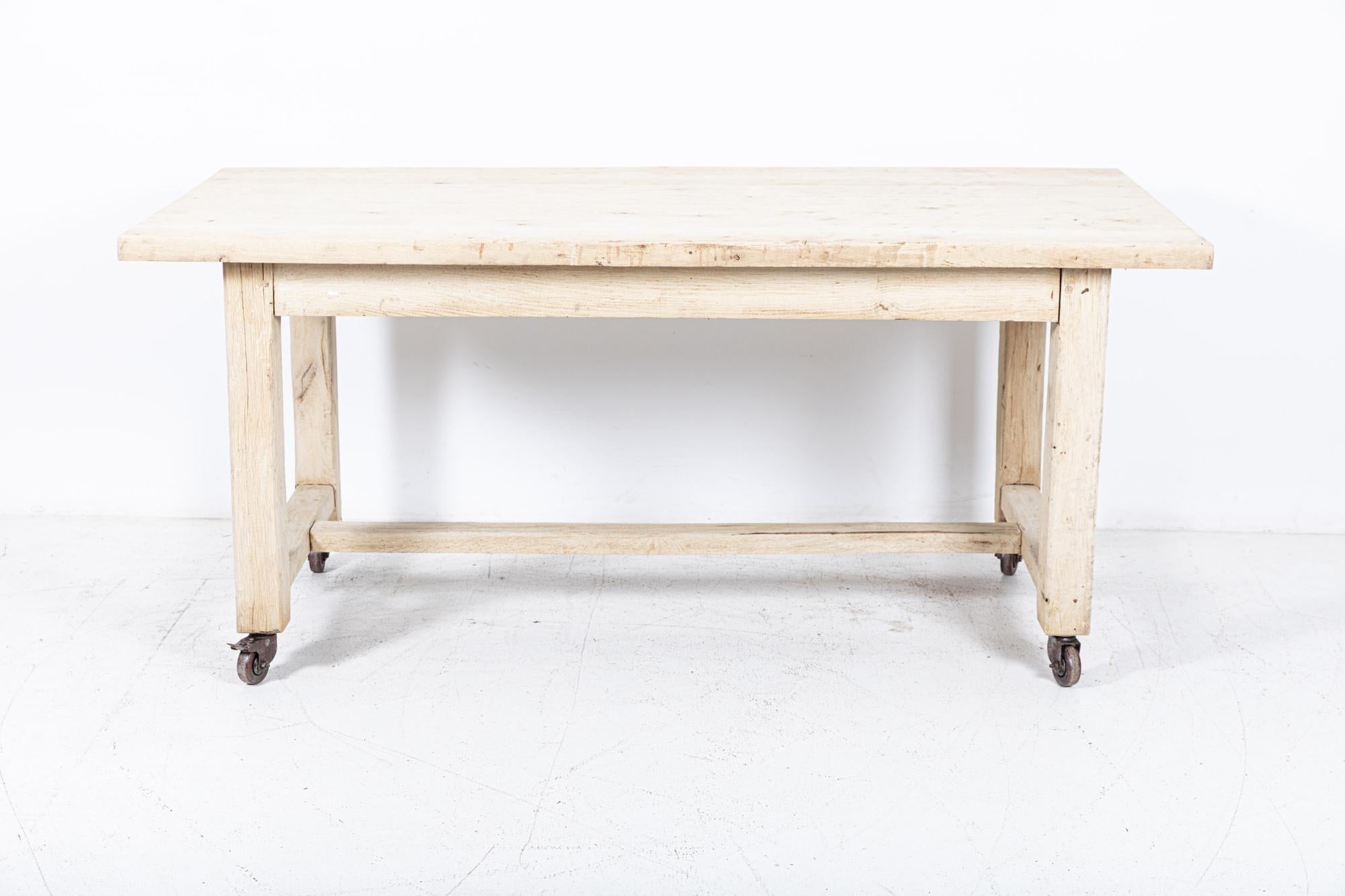 French Bleached Oak Table on Castors For Sale 2