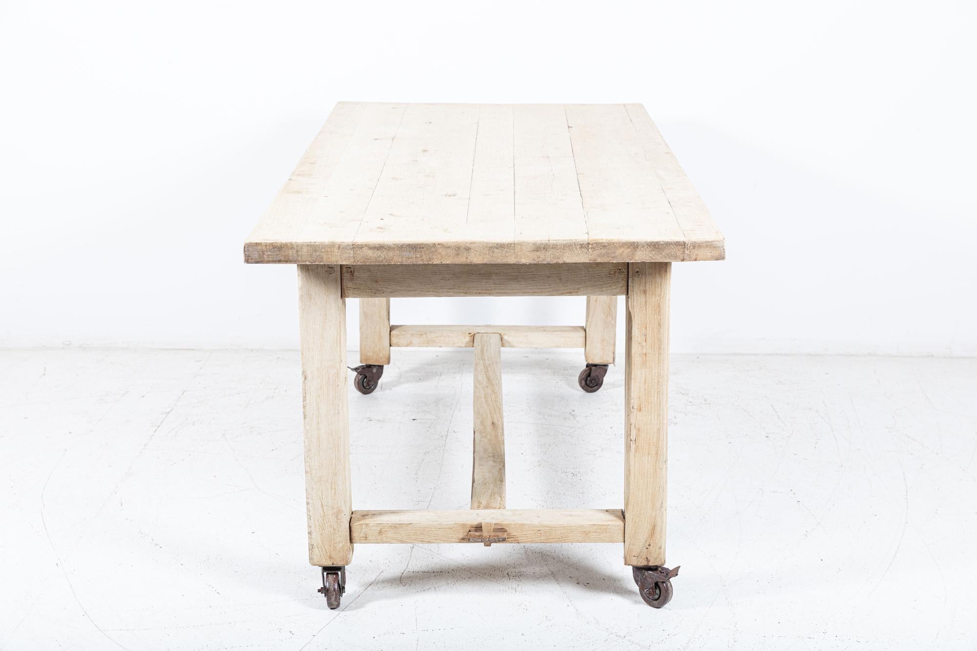 French Bleached Oak Table on Castors For Sale 3