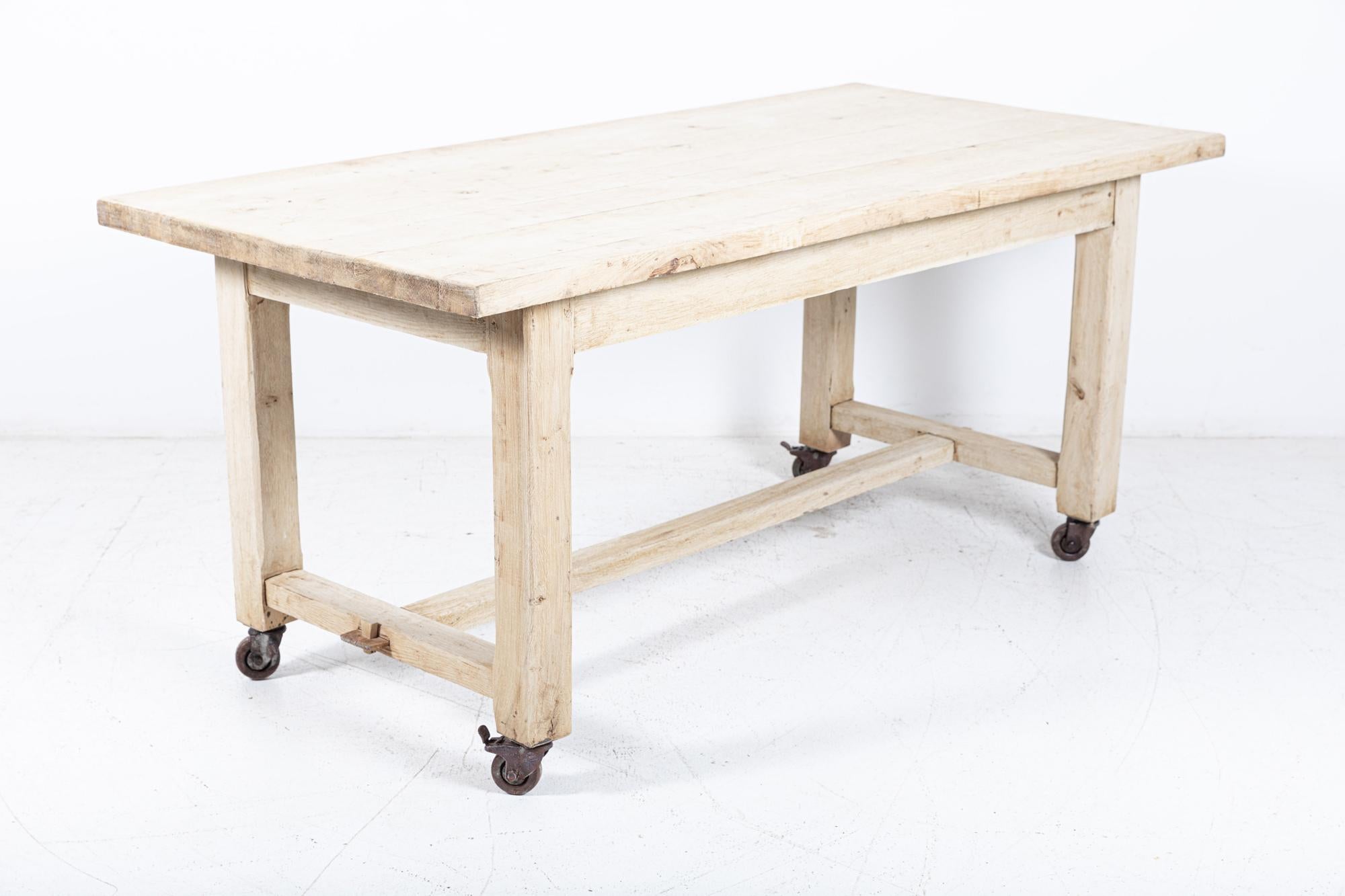 French Bleached Oak Table on Castors For Sale 4