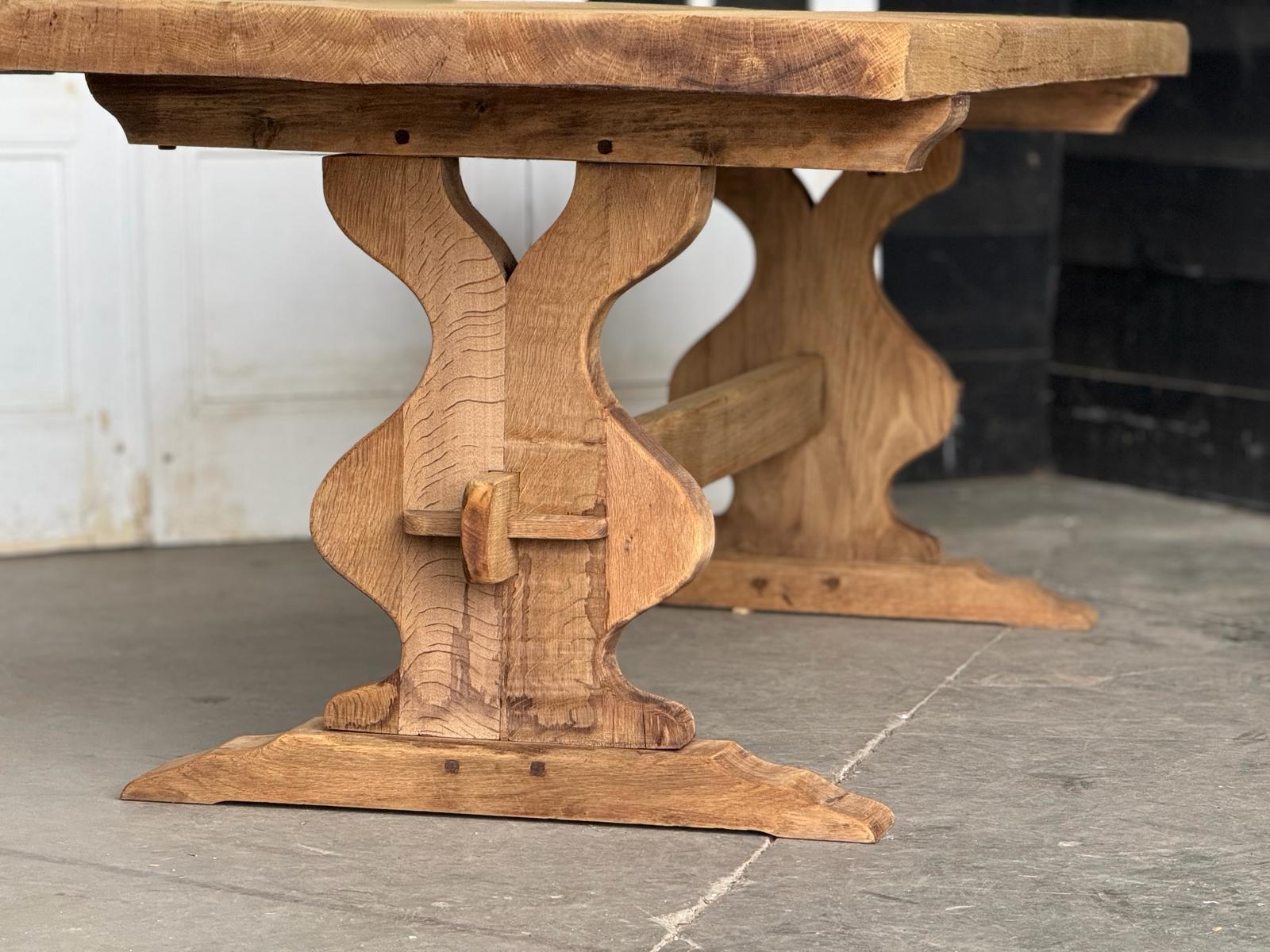 French Bleached Oak Trestle Farmhouse Dining Table  For Sale 6