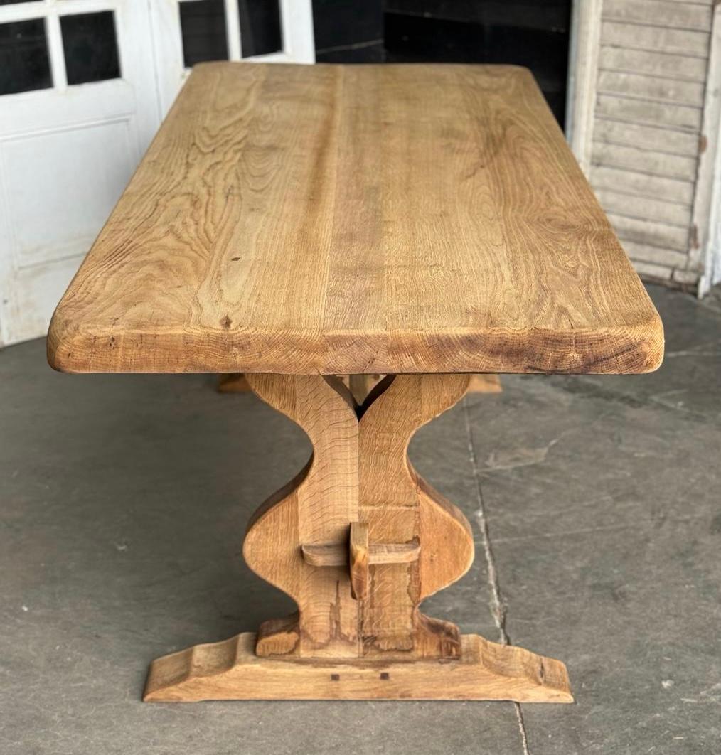 French Bleached Oak Trestle Farmhouse Dining Table  For Sale 8