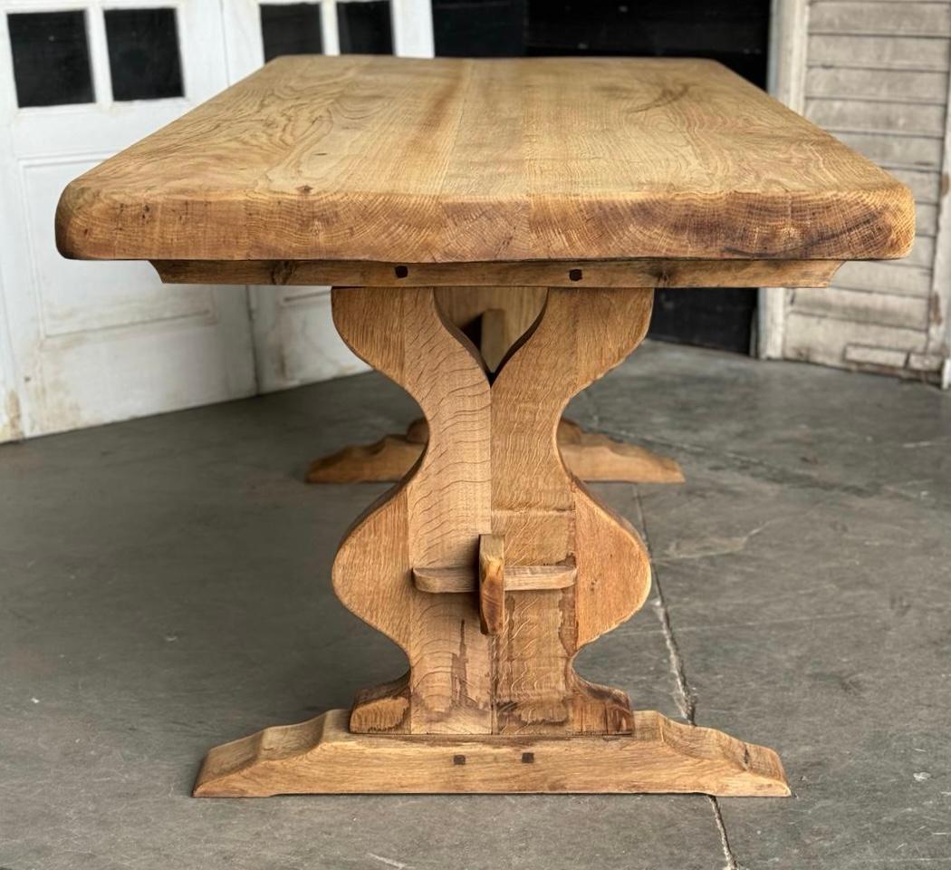 French Bleached Oak Trestle Farmhouse Dining Table  For Sale 9