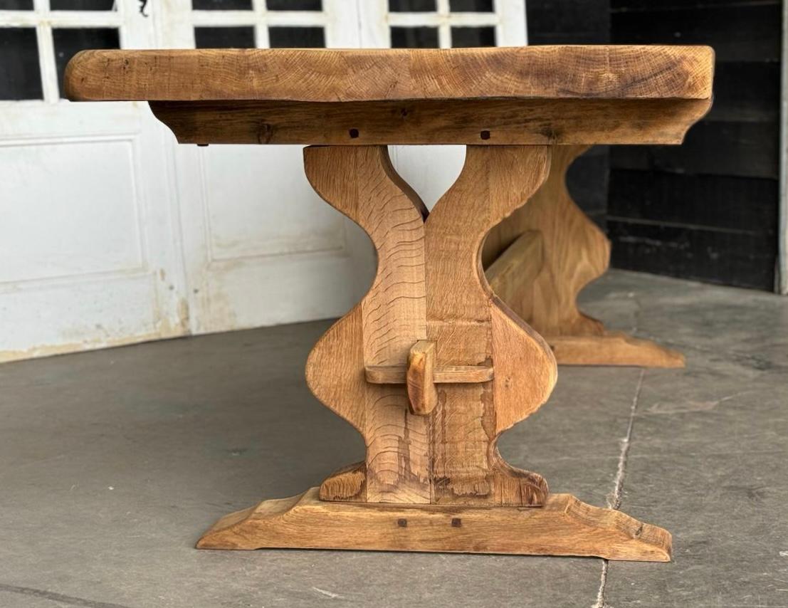 French Bleached Oak Trestle Farmhouse Dining Table  For Sale 10