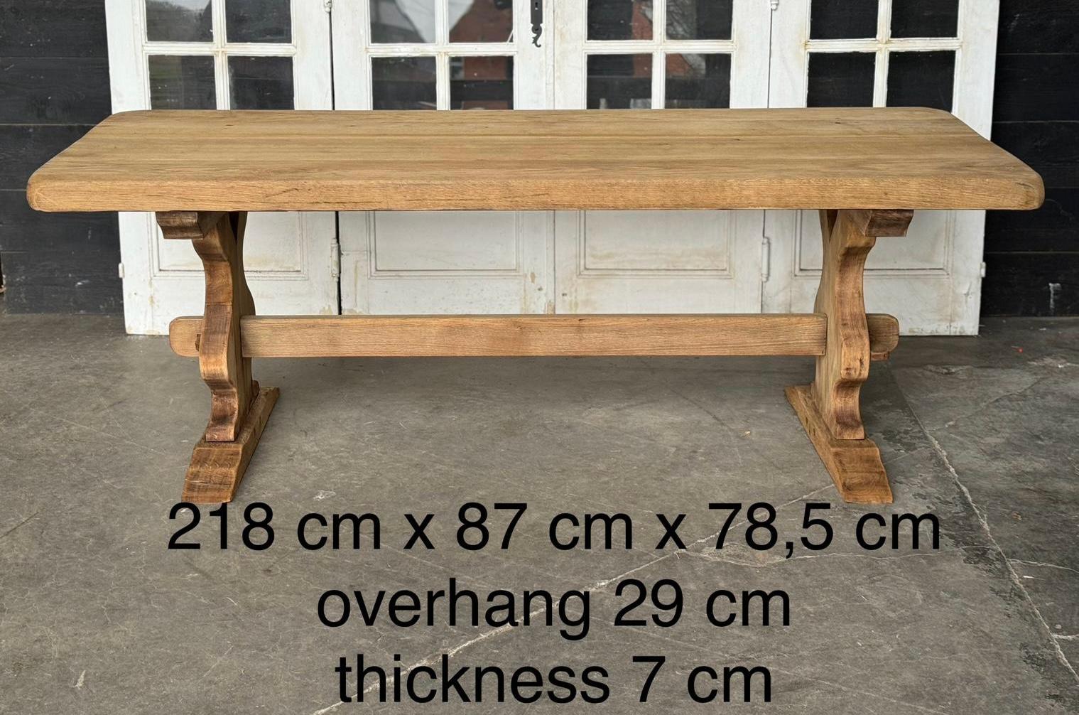 French Bleached Oak Trestle Farmhouse Dining Table  For Sale 3